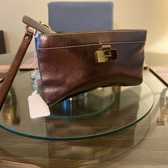 Kate Spade Chocolate Leather Pouch with Gold Detail - Picture 2 of 4